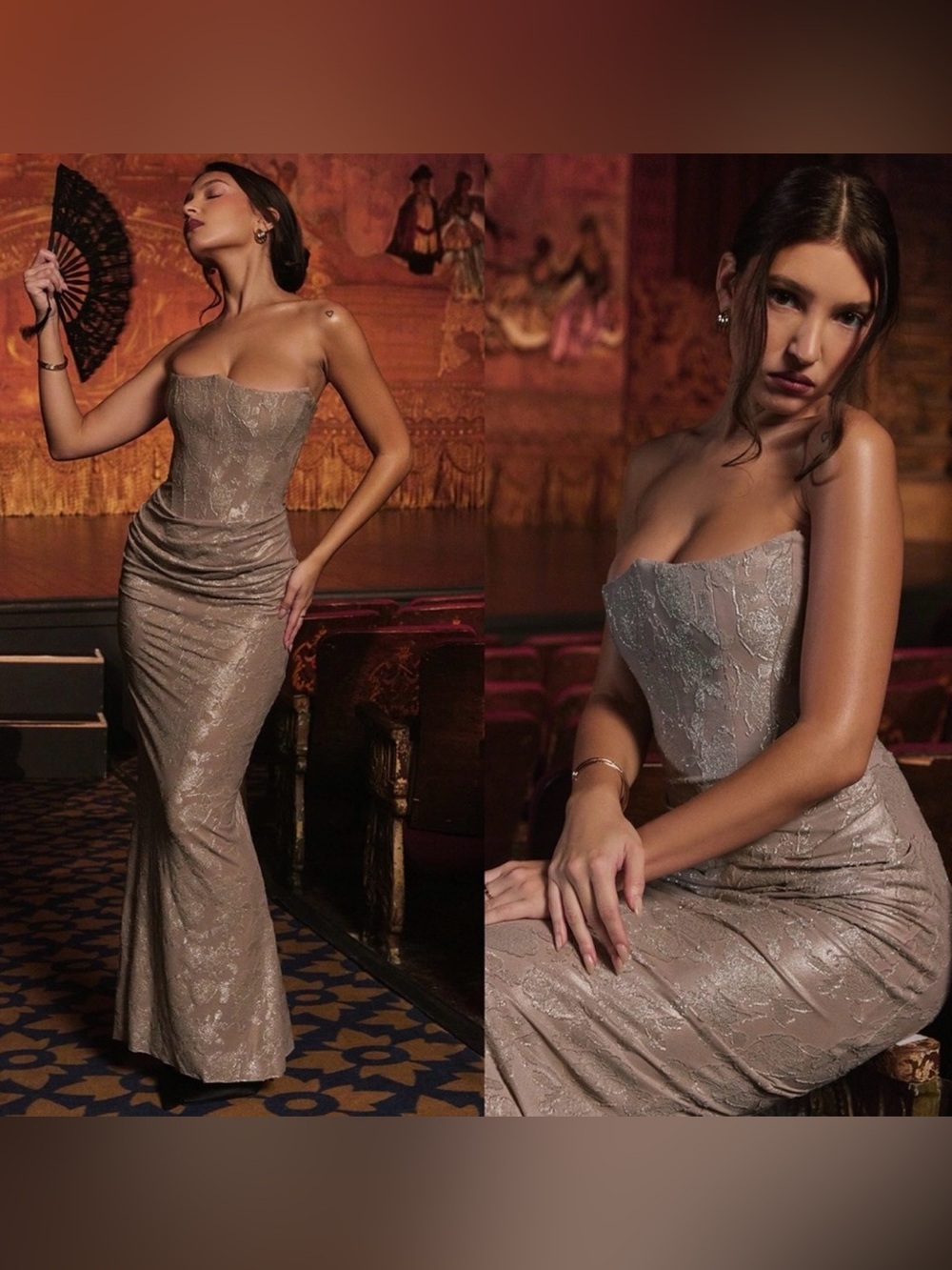 House of CB Persephone Gold Jacquard Corset Gown - Picture 4 of 5